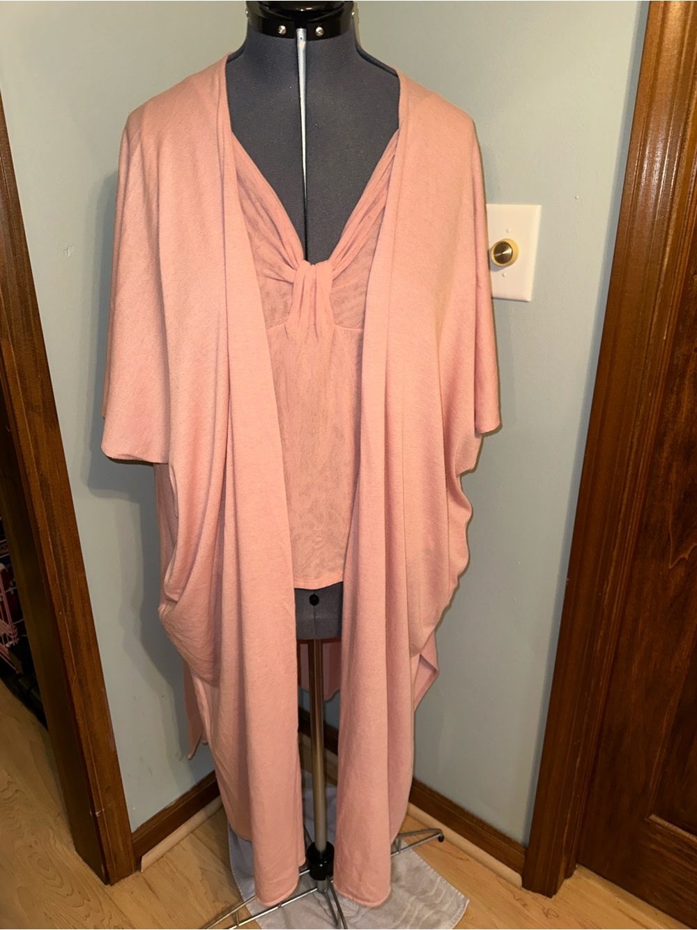 Sweet Pea Blush Pink Open-Front Draped Cardigan and Camisole Set